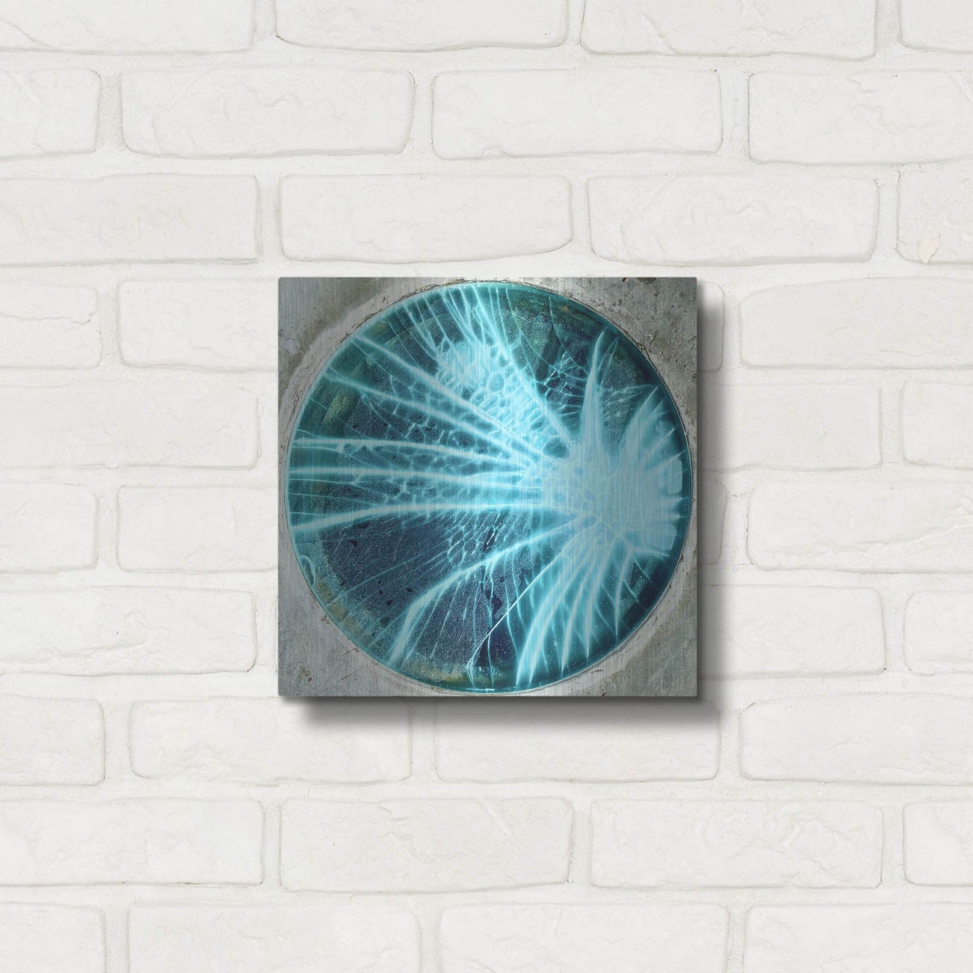 Luxe Metal Art 'Cracked Glass Blue' by IMB, Metal Wall Art,12x12