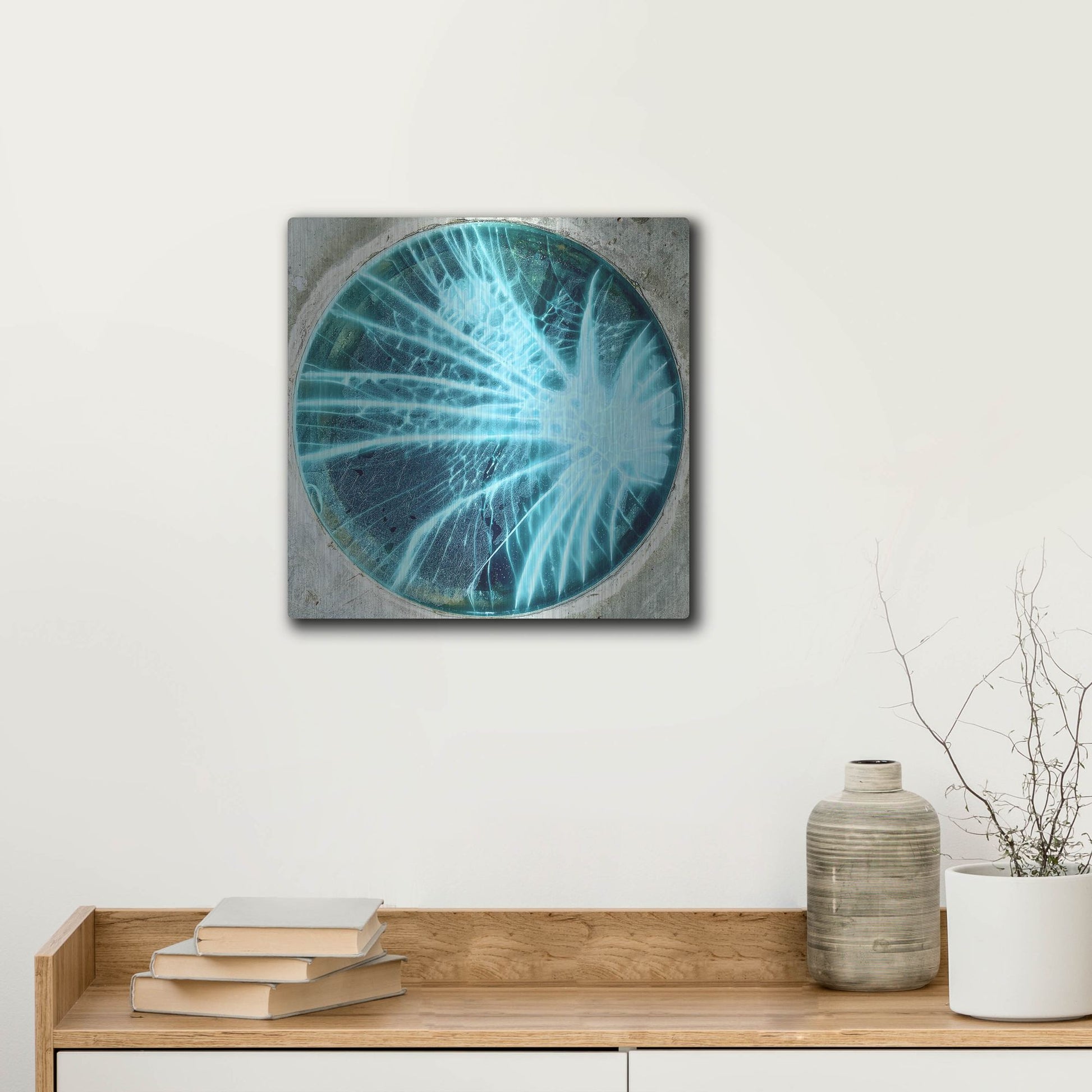 Luxe Metal Art 'Cracked Glass Blue' by IMB, Metal Wall Art,12x12