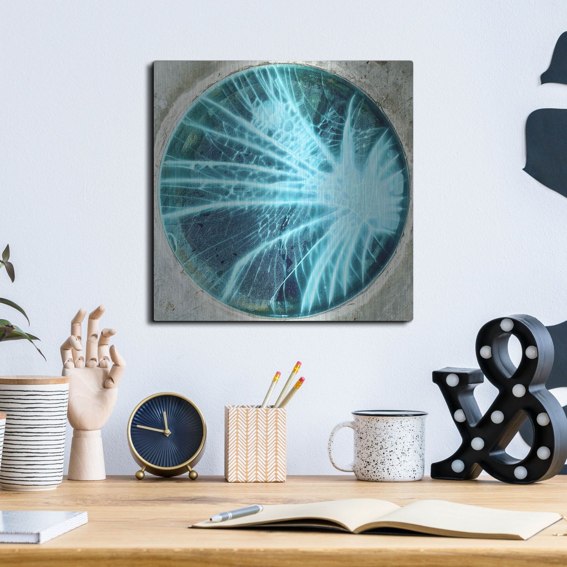 Luxe Metal Art 'Cracked Glass Blue' by IMB, Metal Wall Art,12x12