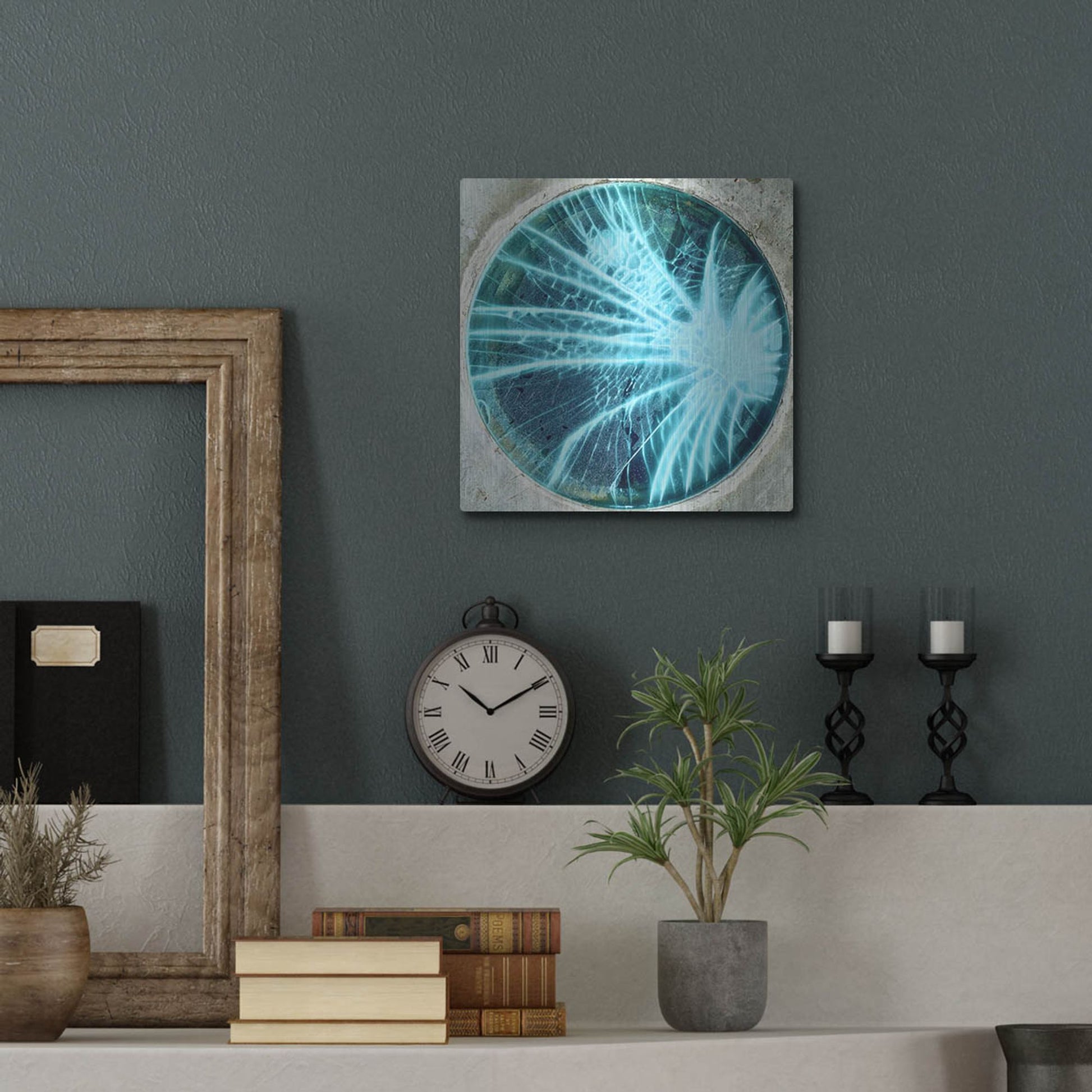 Luxe Metal Art 'Cracked Glass Blue' by IMB, Metal Wall Art,12x12