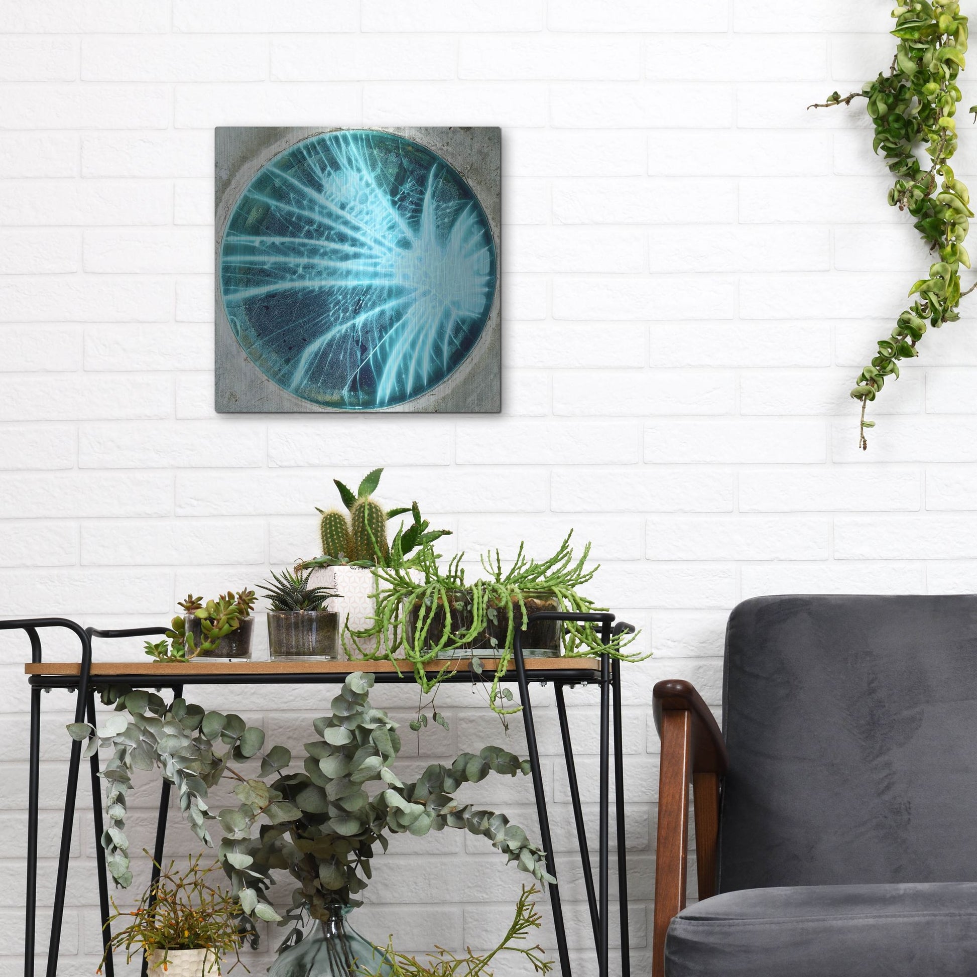 Luxe Metal Art 'Cracked Glass Blue' by IMB, Metal Wall Art,12x12