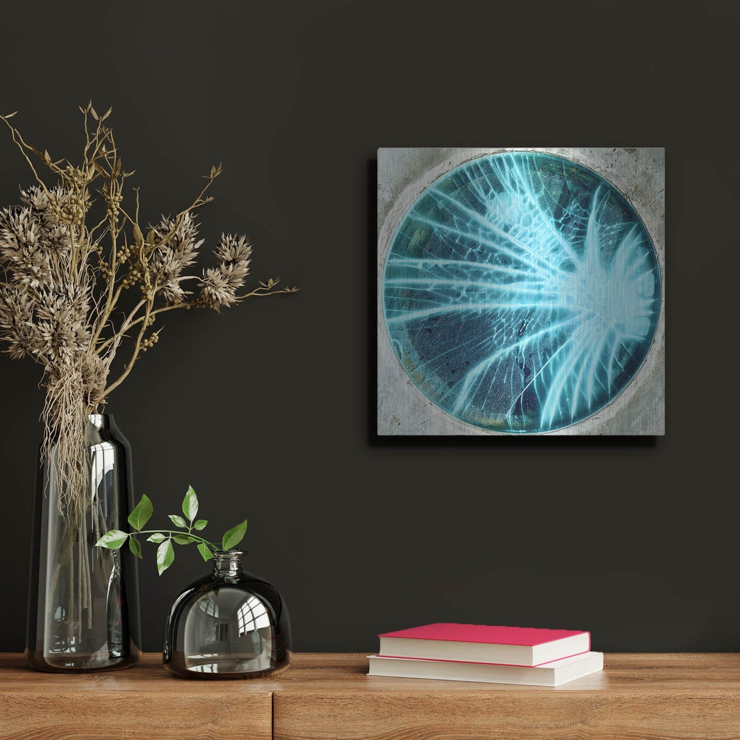 Luxe Metal Art 'Cracked Glass Blue' by IMB, Metal Wall Art,12x12