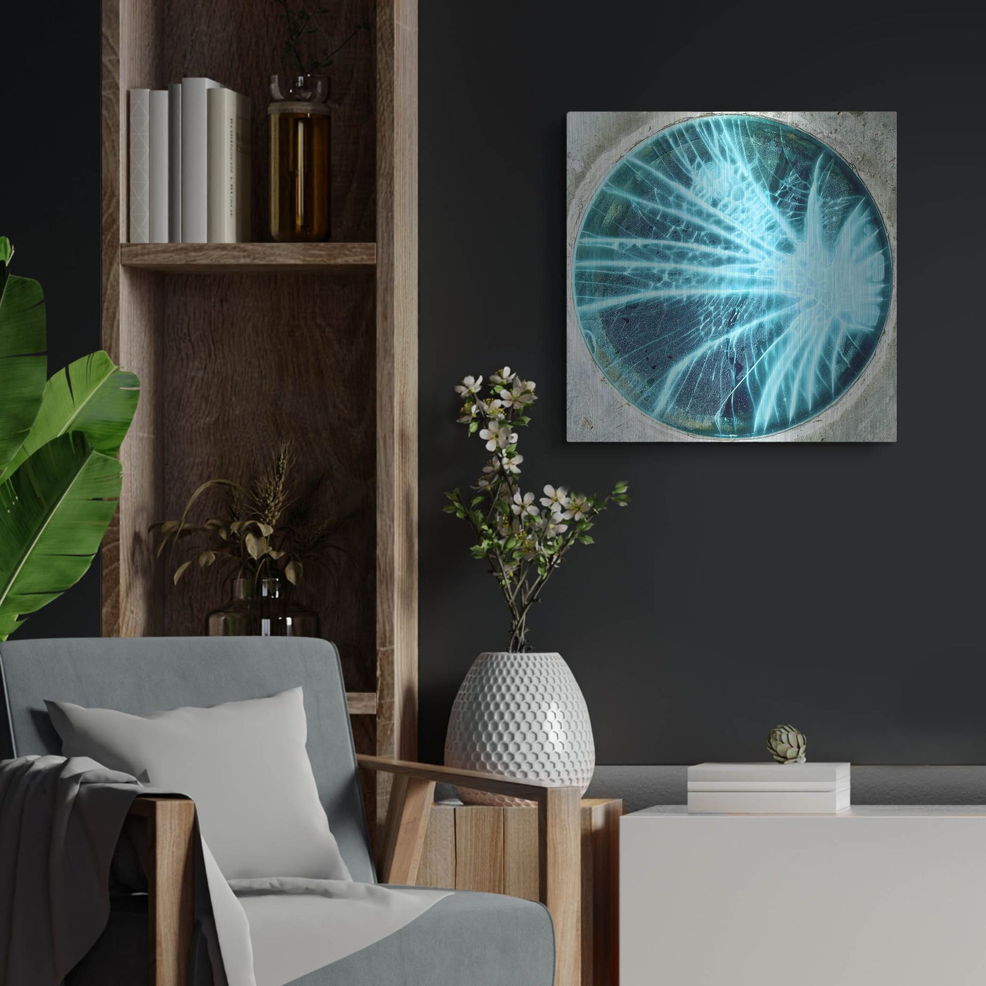 Luxe Metal Art 'Cracked Glass Blue' by IMB, Metal Wall Art,24x24