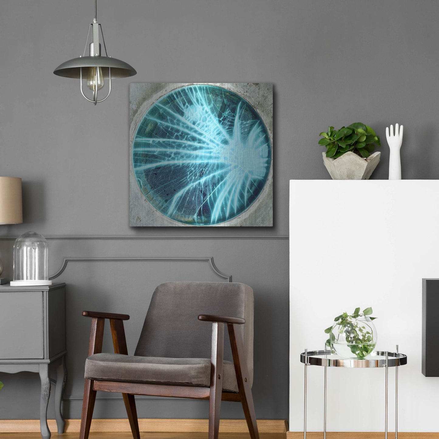 Luxe Metal Art 'Cracked Glass Blue' by IMB, Metal Wall Art,24x24