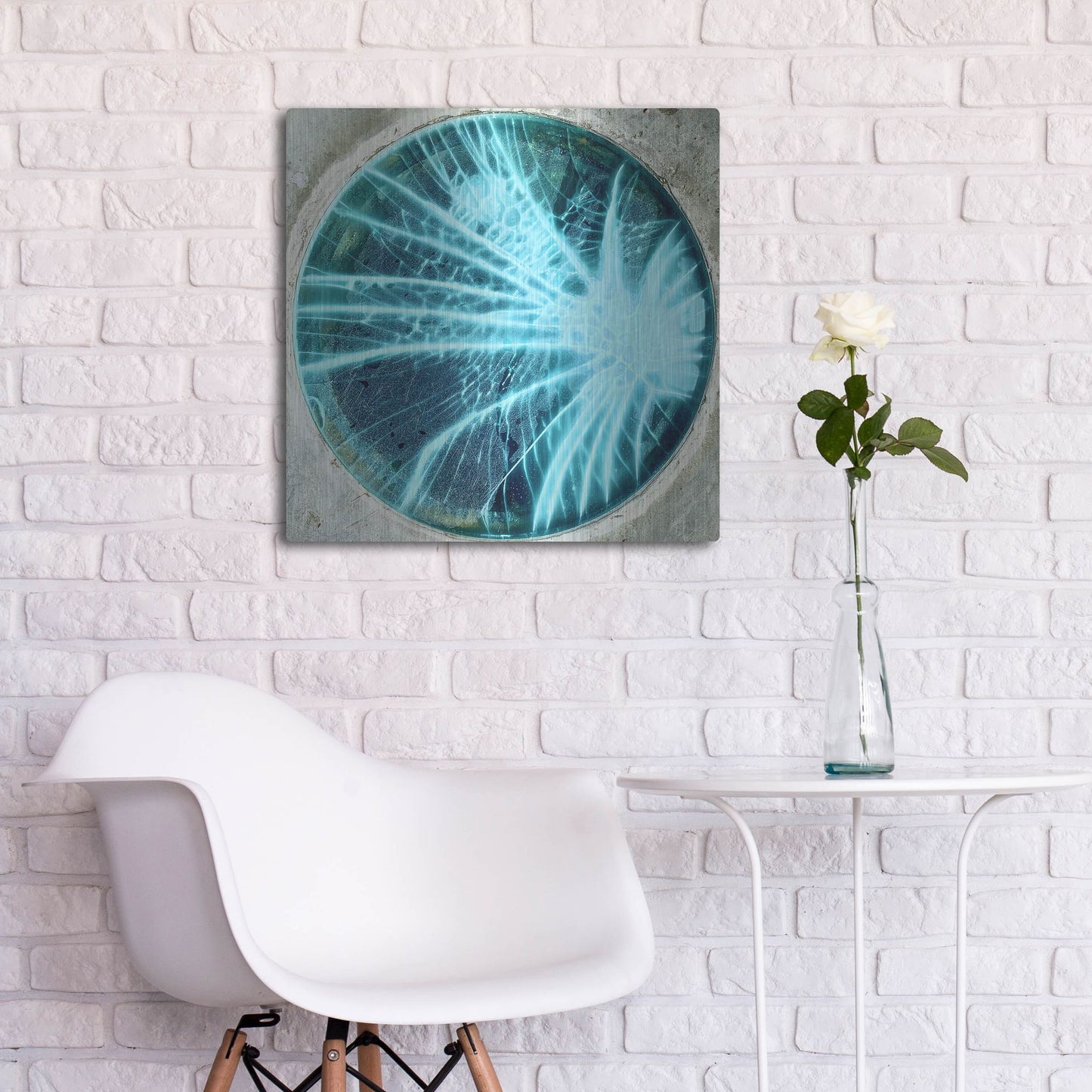 Luxe Metal Art 'Cracked Glass Blue' by IMB, Metal Wall Art,24x24