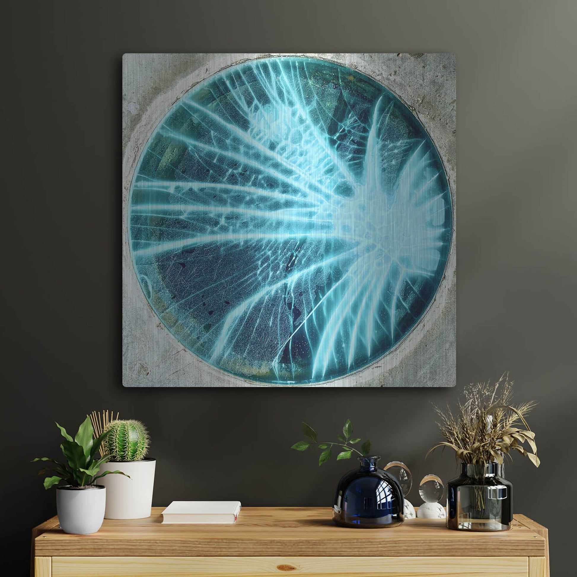 Luxe Metal Art 'Cracked Glass Blue' by IMB, Metal Wall Art,24x24