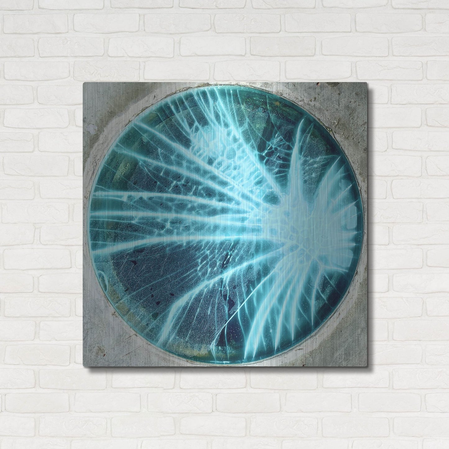 Luxe Metal Art 'Cracked Glass Blue' by IMB, Metal Wall Art,36x36