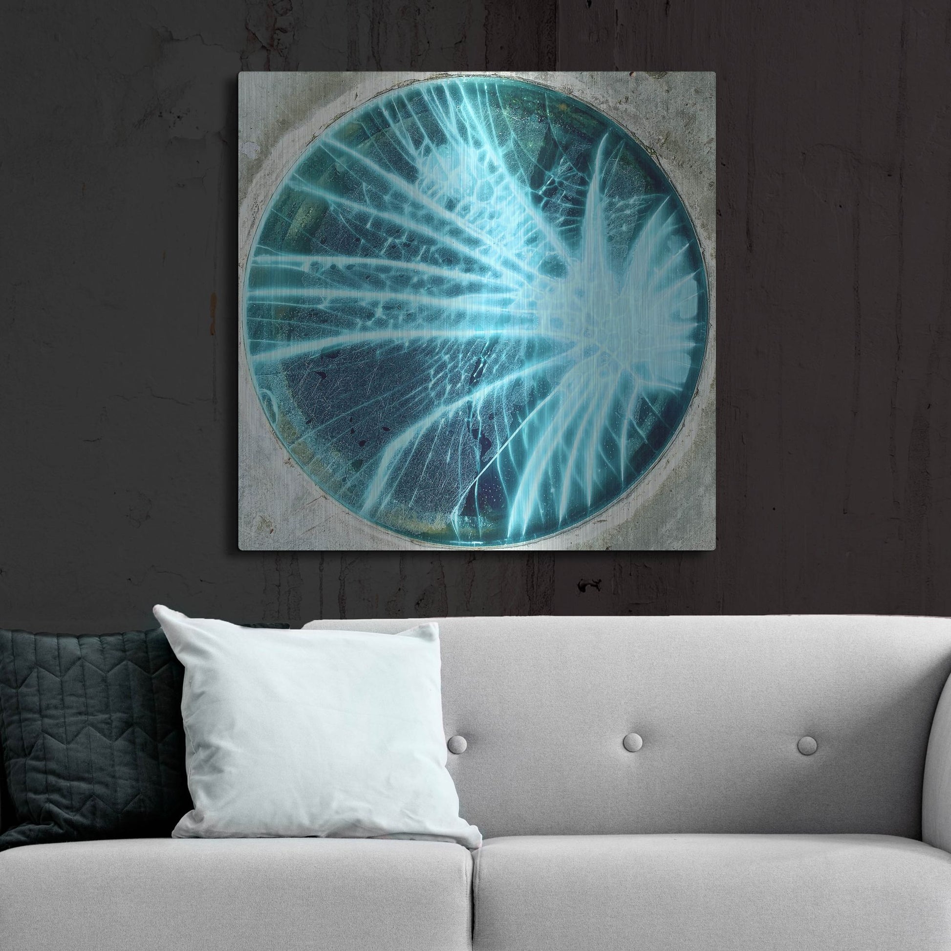 Luxe Metal Art 'Cracked Glass Blue' by IMB, Metal Wall Art,36x36