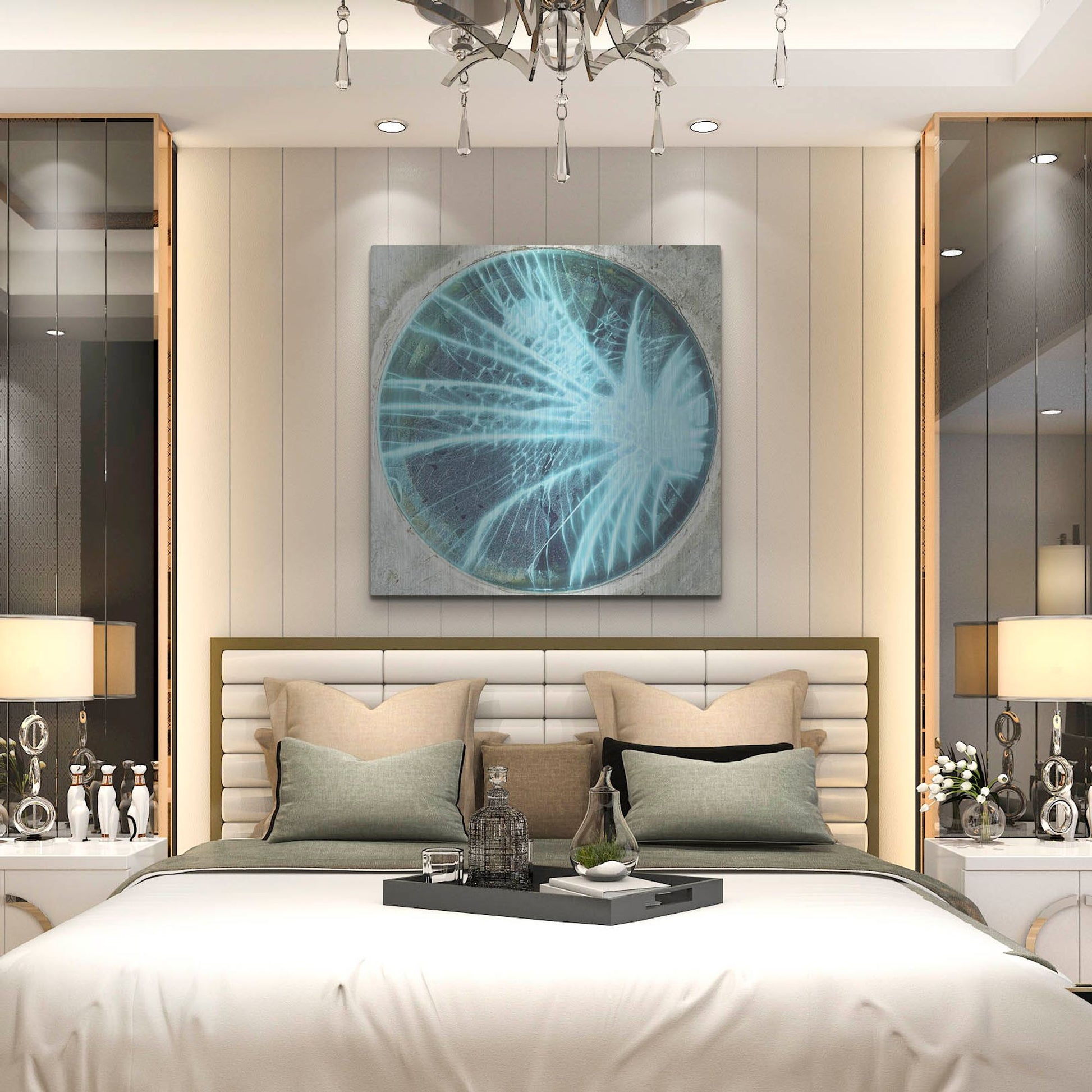 Luxe Metal Art 'Cracked Glass Blue' by IMB, Metal Wall Art,36x36