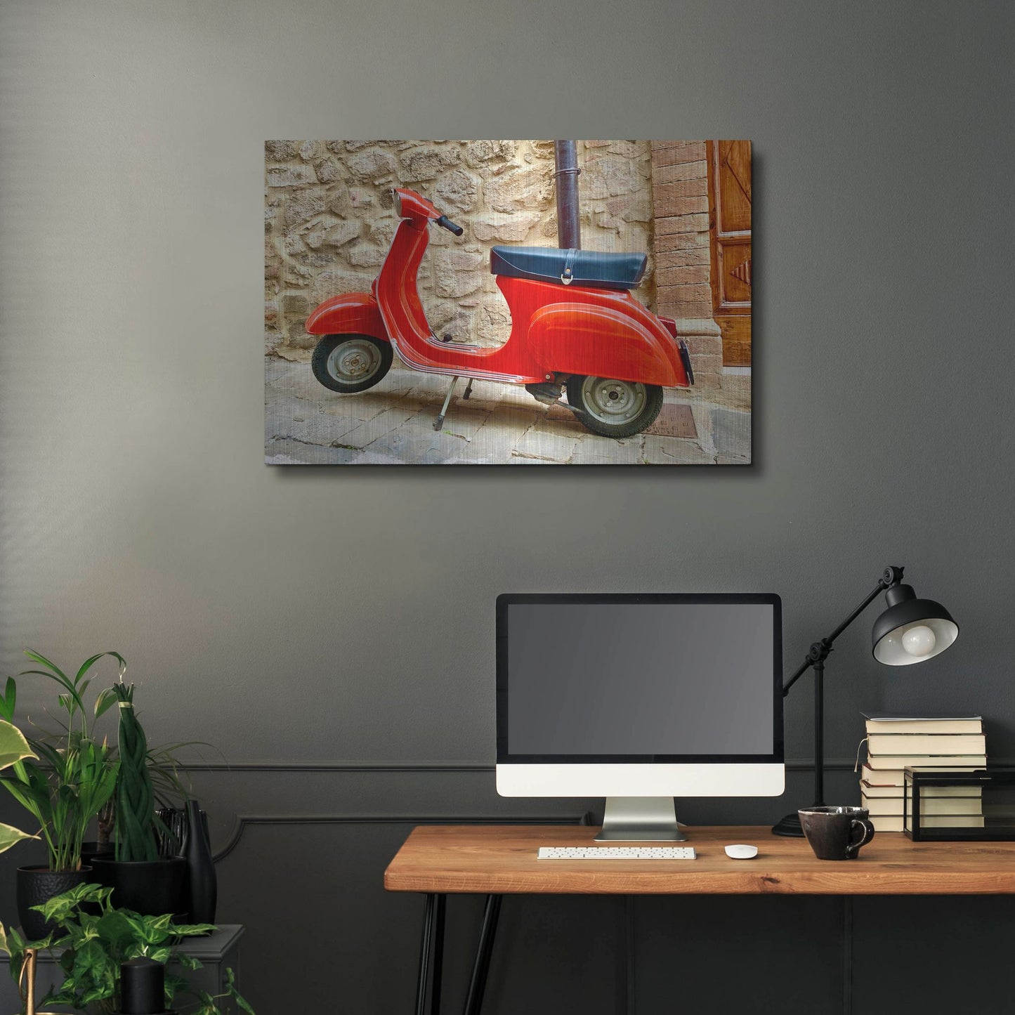 Luxe Metal Art 'Vespa Rossa' by IMB, Metal Wall Art,36x24