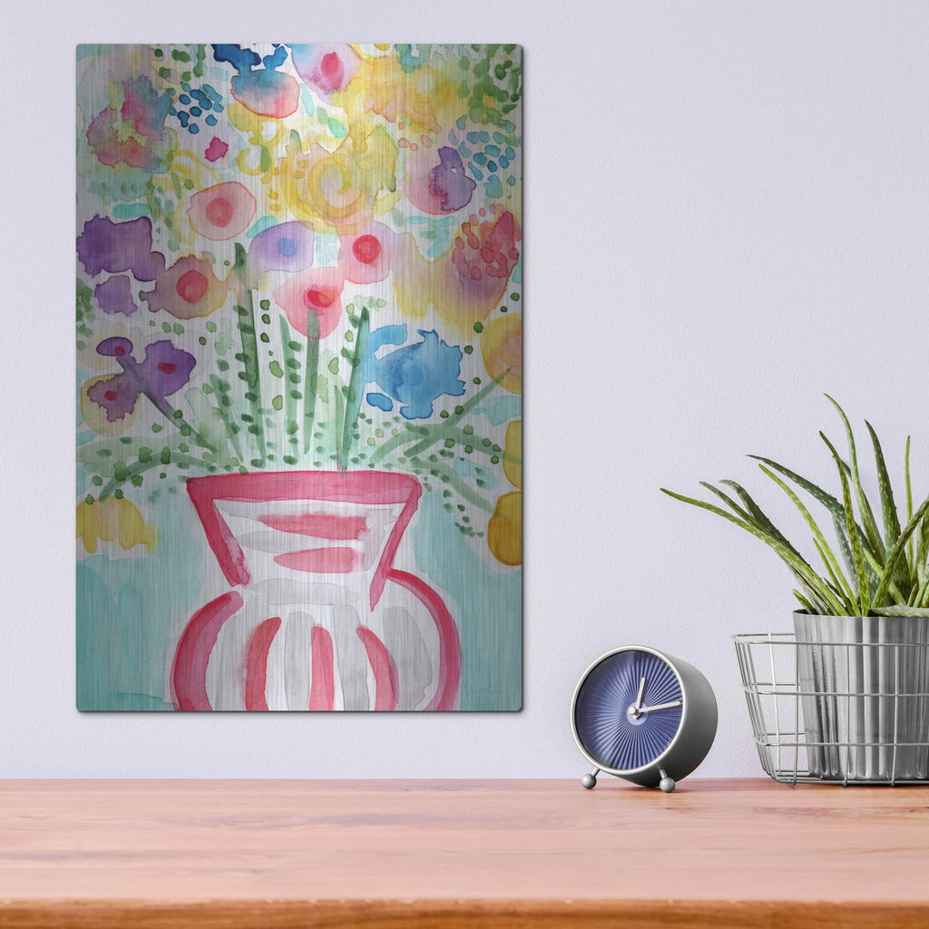 'Red Vase Of Flowers' by Linda Woods – Metal Wall Art, 12x16 room view
