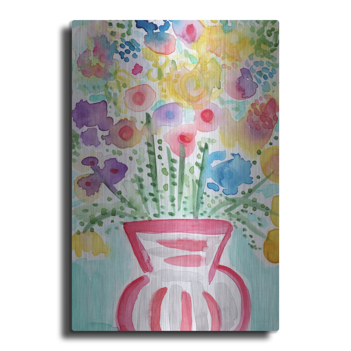 'Red Vase Of Flowers' by Linda Woods – Metal Wall Art