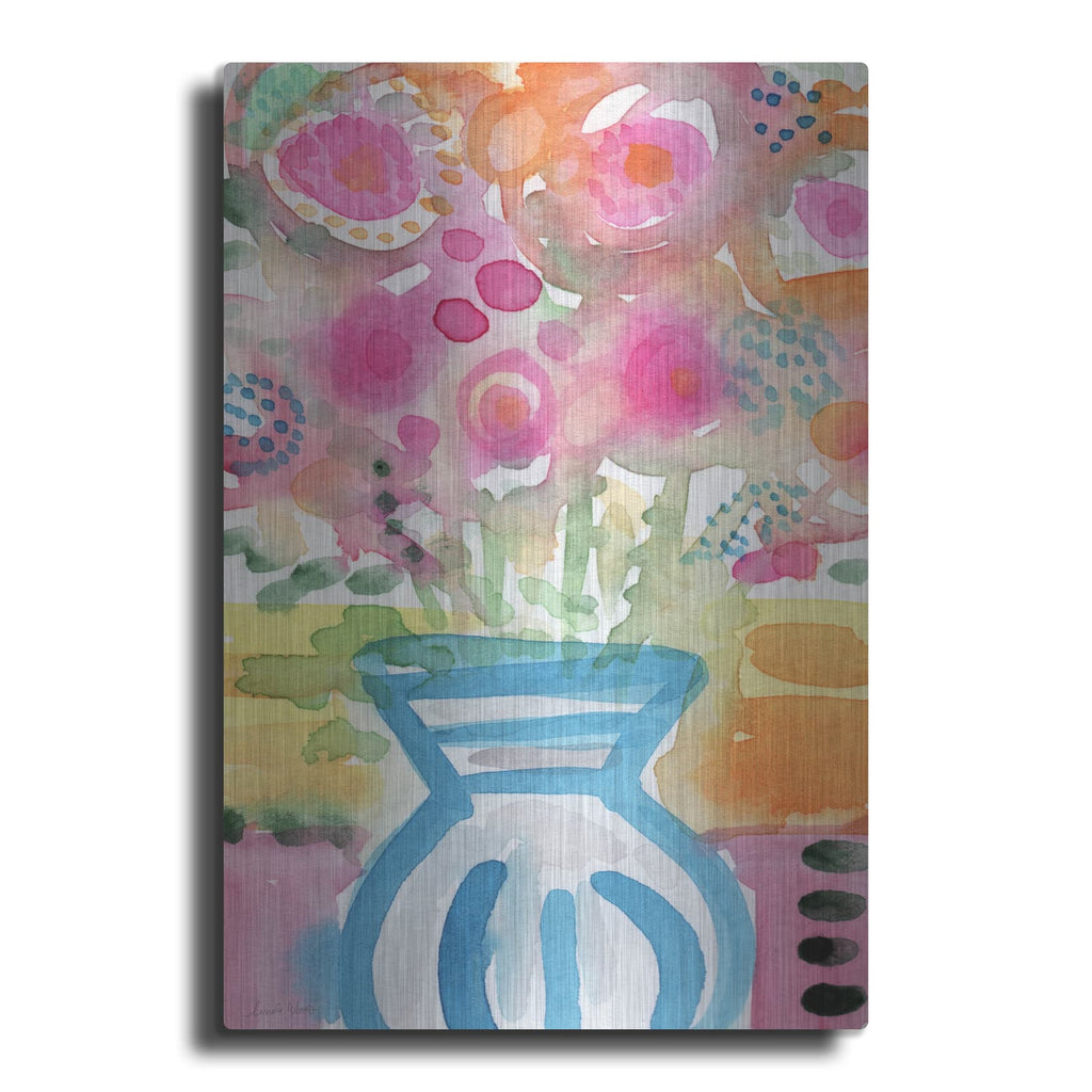 'Blue Vase Of Flowers' by Linda Woods – Metal Wall Art