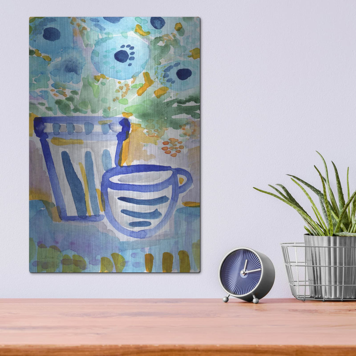 'Tea And Flowers I' by Linda Woods – Metal Wall Art, 12x16 room view