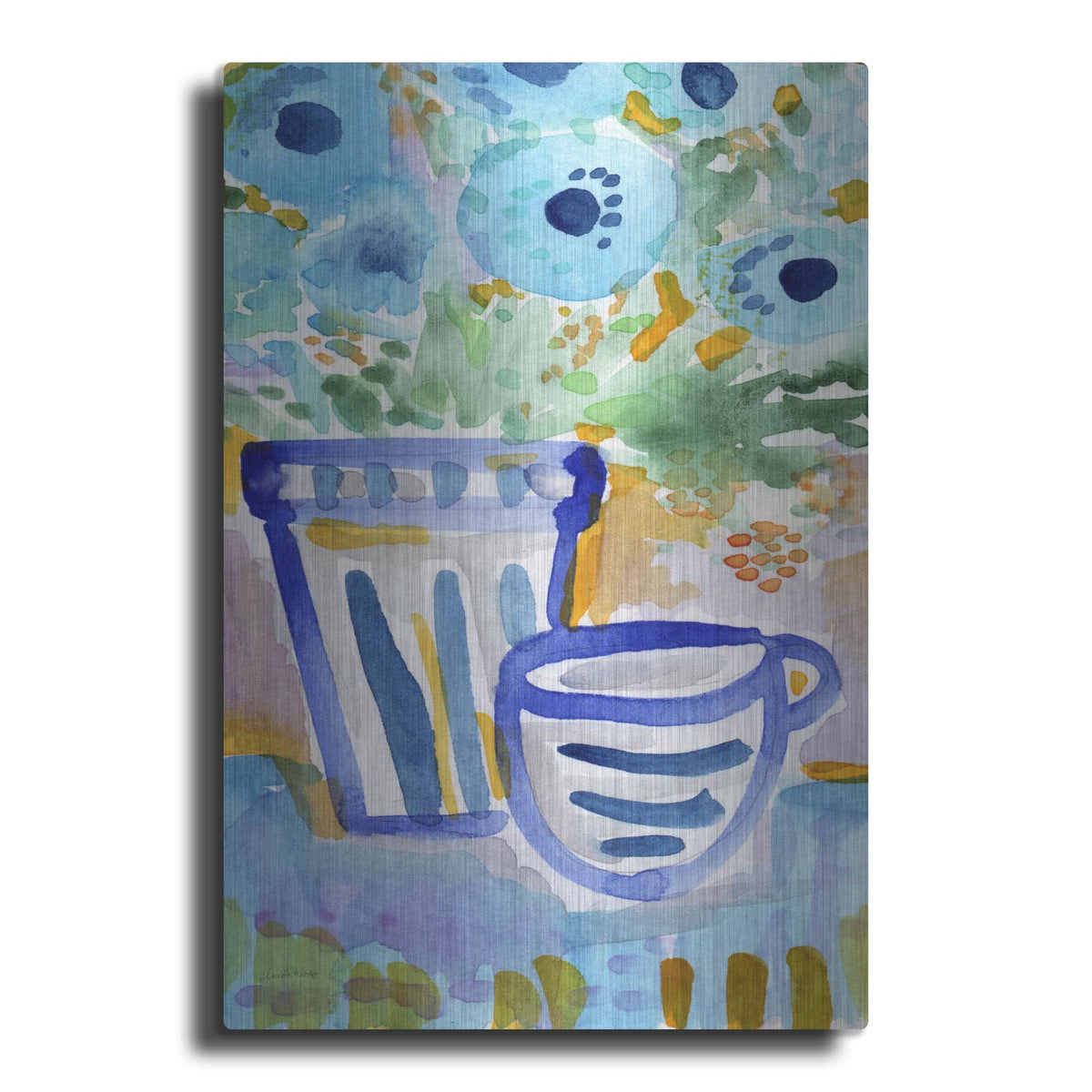 'Tea And Flowers I' by Linda Woods – Metal Wall Art