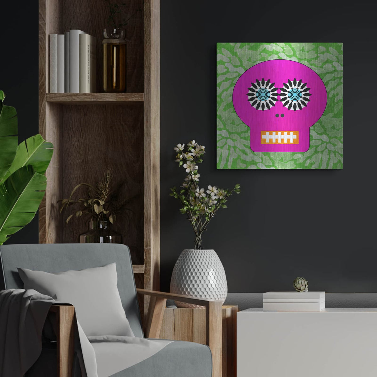 'Day Of The Dead II' by Linda Woods – Metal Wall Art, 24x24 room view