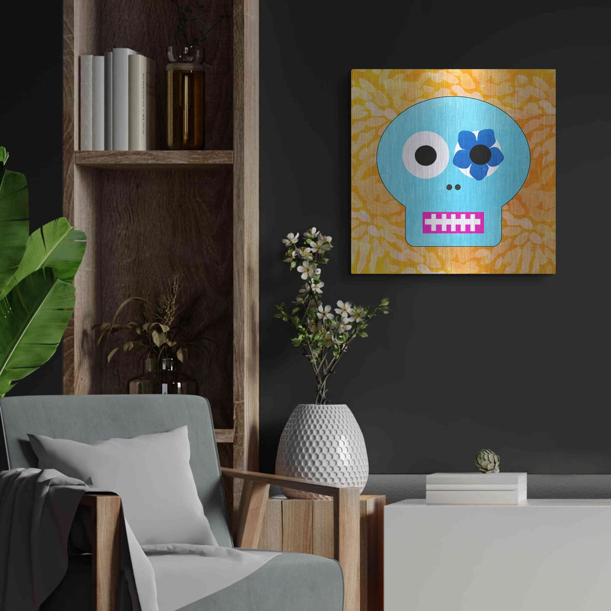 'Day Of The Dead III' by Linda Woods – Metal Wall Art, 24x24 room view