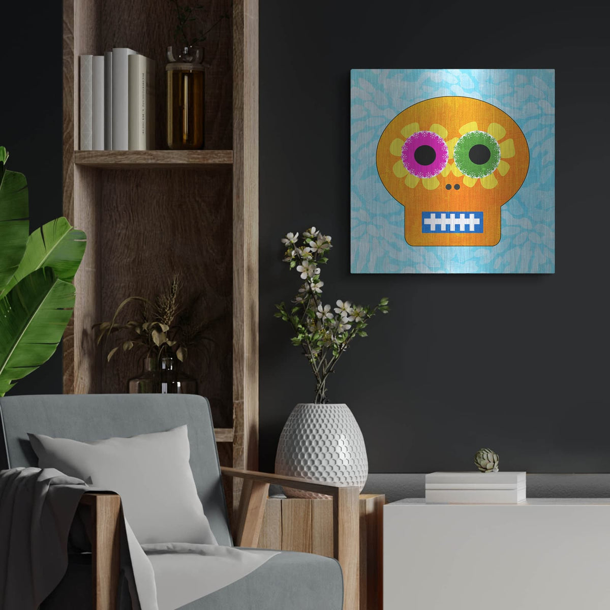 'Day Of The Dead IV' by Linda Woods – Metal Wall Art, 24x24 room view