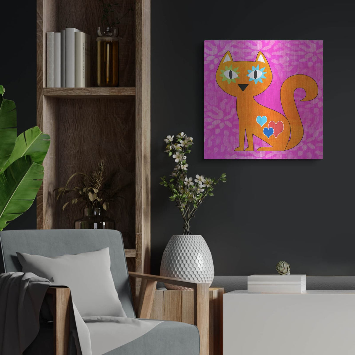 'Day Of The Dead Cat' by Linda Woods – Metal Wall Art, 24x24 room view