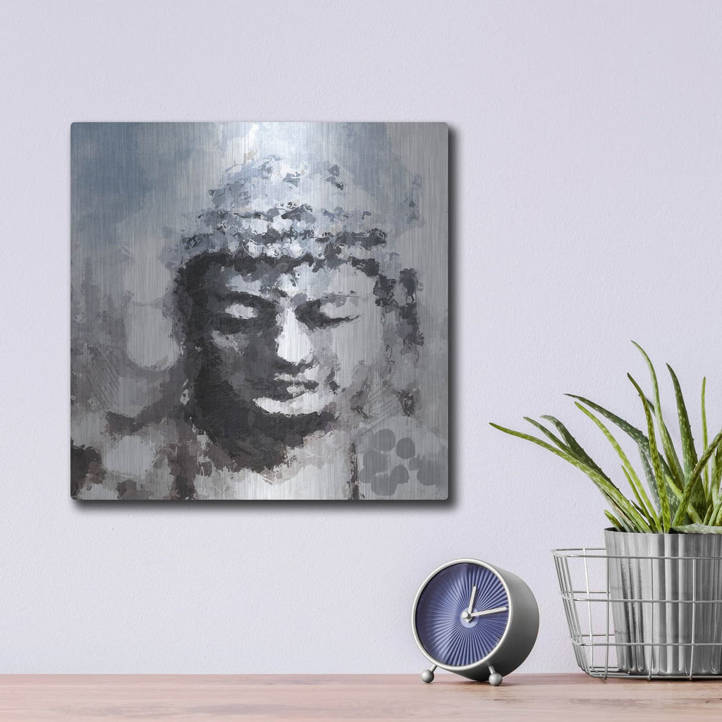 'Peaceful Buddha I' by Linda Woods – Metal Wall Art, 12x12 room view