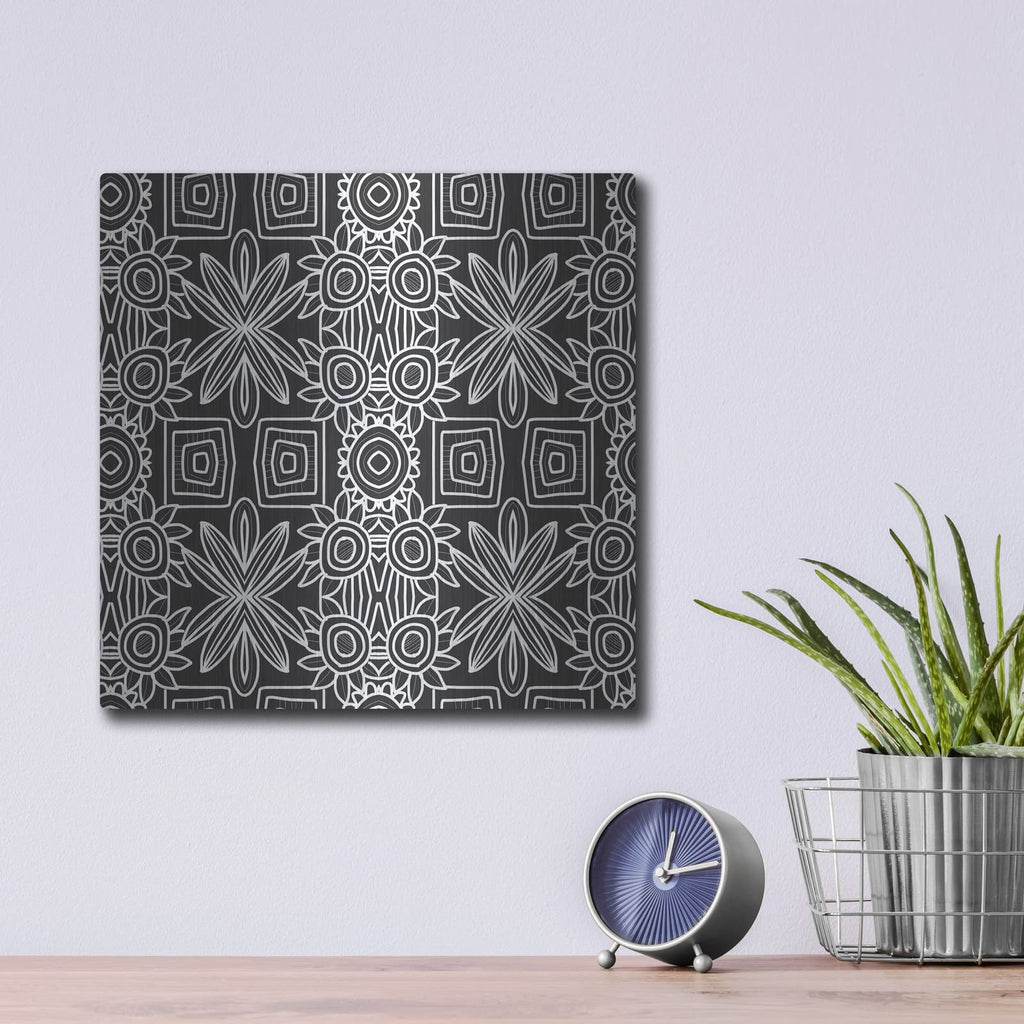 'Black And White Boho Floral' by Linda Woods – Metal Wall Art, 12x12 room view
