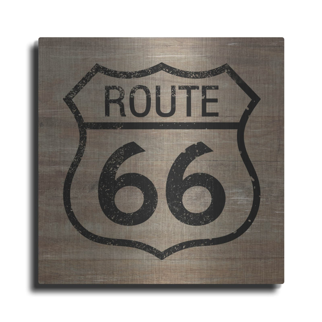 'Route 66 Black On Wood' by Linda Woods – Metal Wall Art