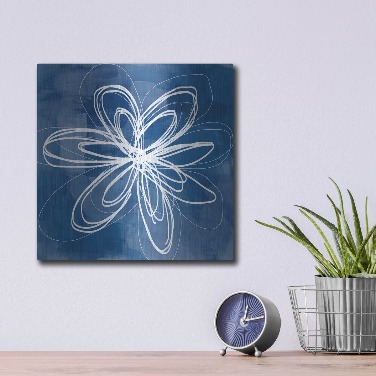 'Painted Sky Flower' by Linda Woods – Metal Wall Art, 12x12 room view