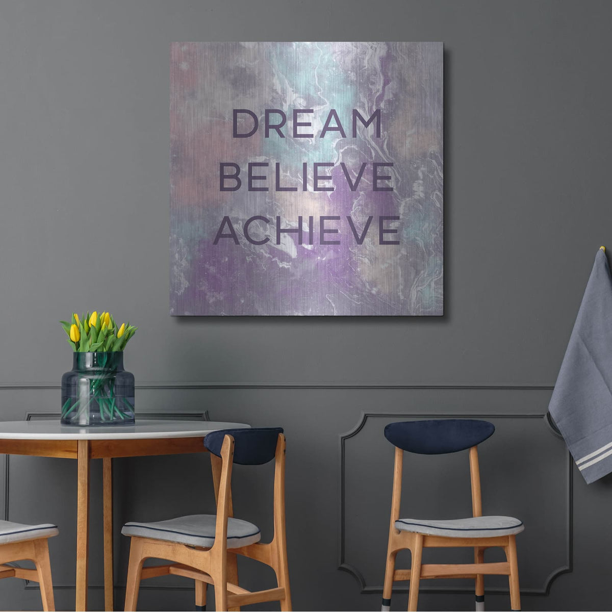 'Dream, Believe, Achieve' by Linda Woods – Metal Wall Art, 36x36 room view