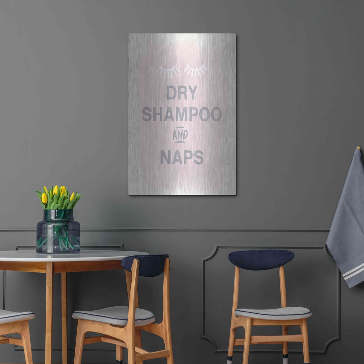 'Dry Shampoo And Naps' by Linda Woods – Metal Wall Art, 24x36 room view