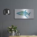 'Watercolor Shark I' by Linda Woods – Metal Wall Art, 24x12 room view