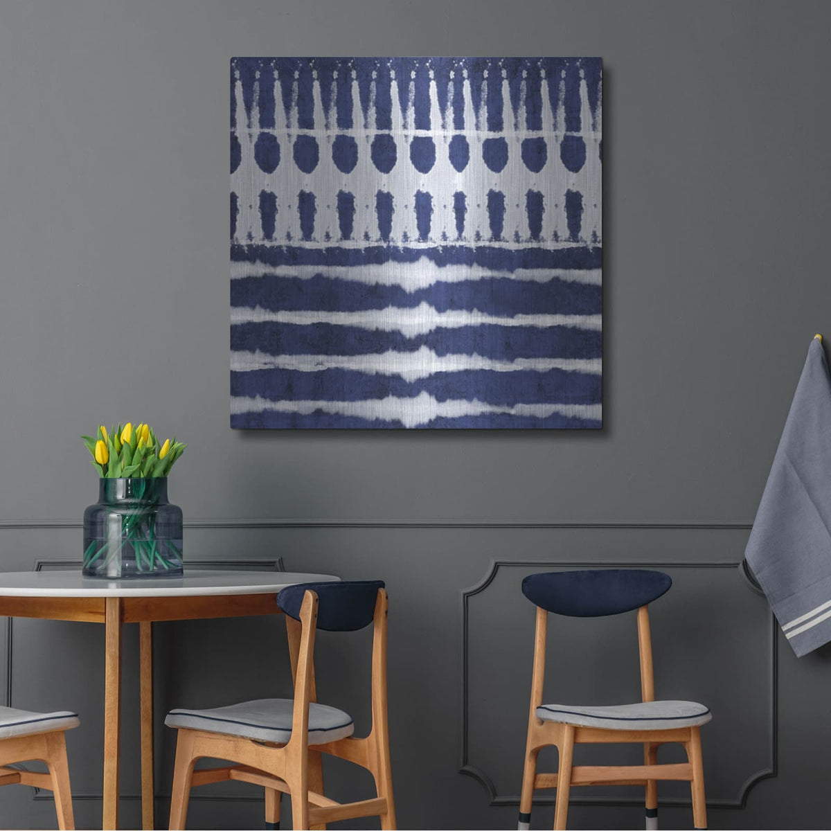 'Blue Shibori A' by Linda Woods – Metal Wall Art, 36x36 room view