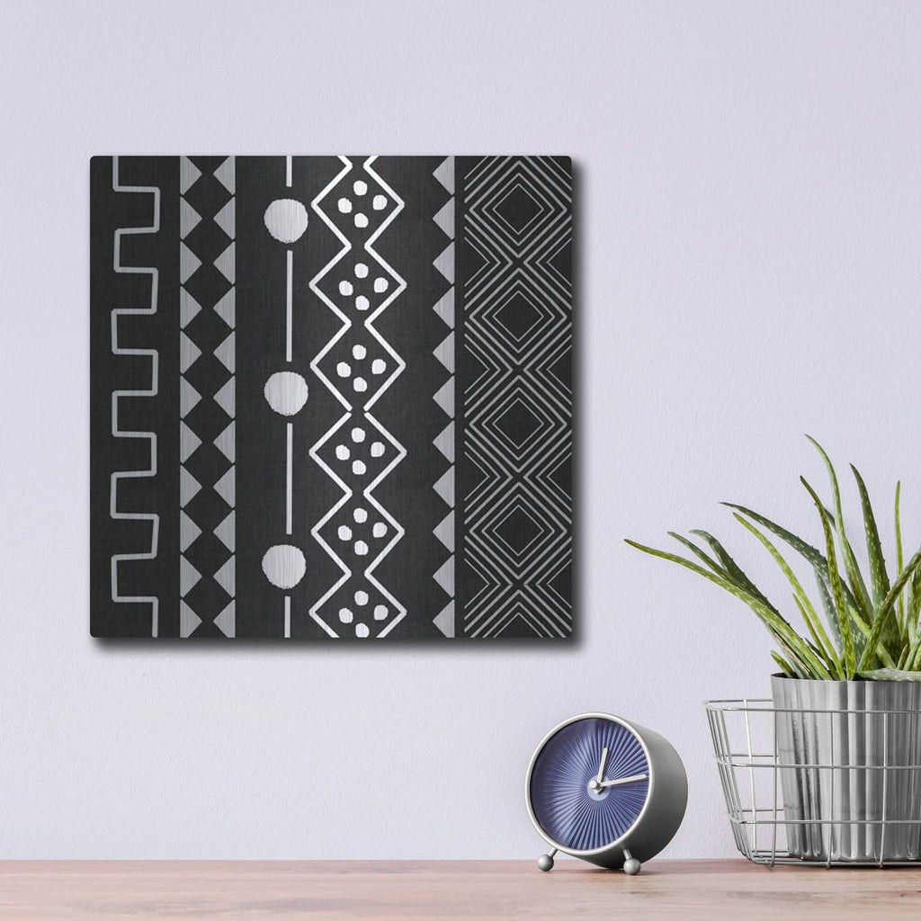 'Mud Cloth V' by Linda Woods – Metal Wall Art, 12x12 room view