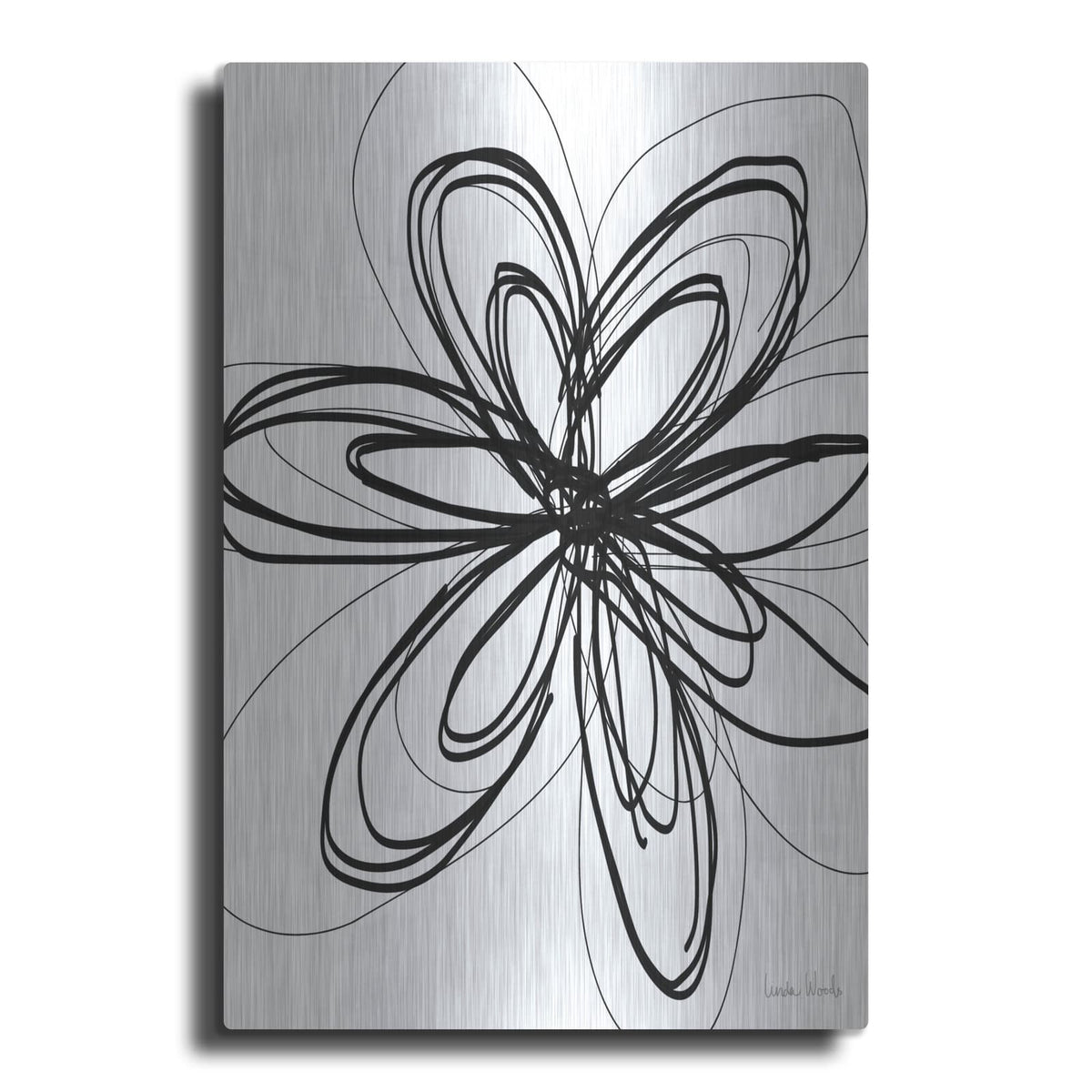 'Black Ink Flower I' by Linda Woods – Metal Wall Art