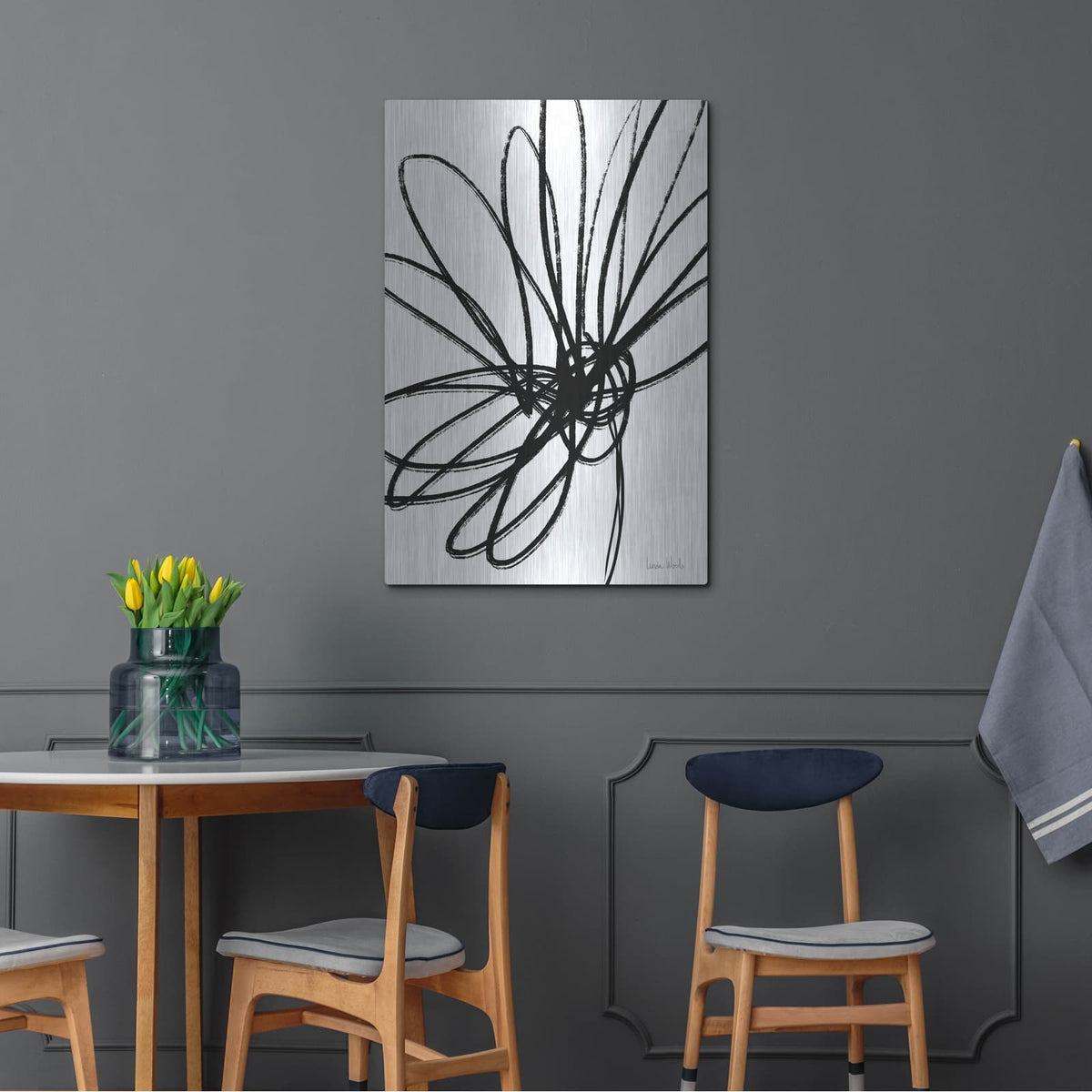 'Black Ink Flower Ii' by Linda Woods – Metal Wall Art, 24x36 room view