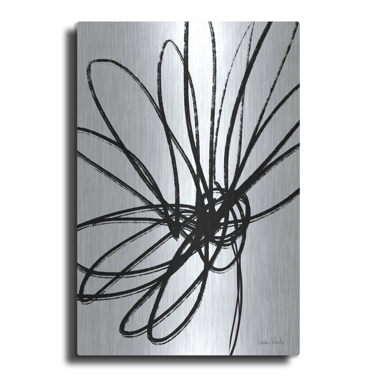 'Black Ink Flower Ii' by Linda Woods – Metal Wall Art