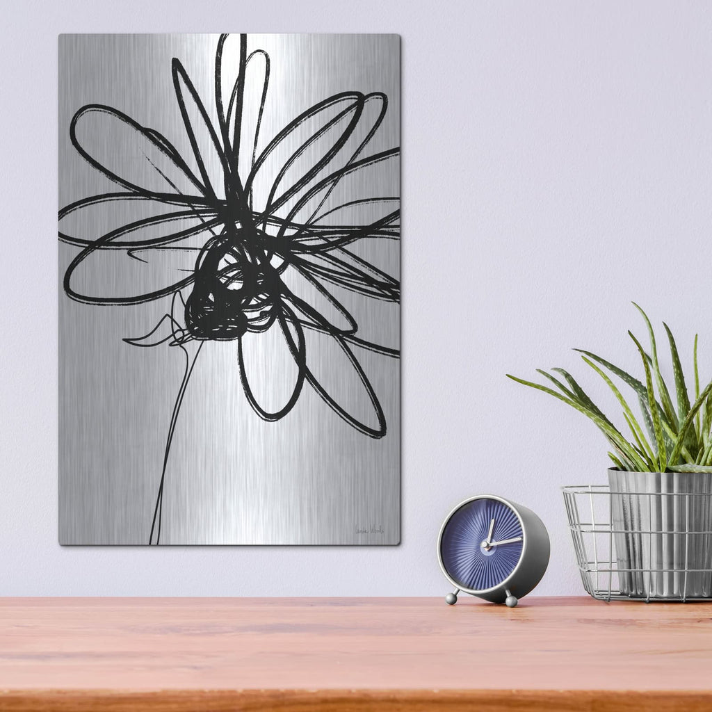 'Black Ink Flower III' by Linda Woods – Metal Wall Art, 12x16 room view