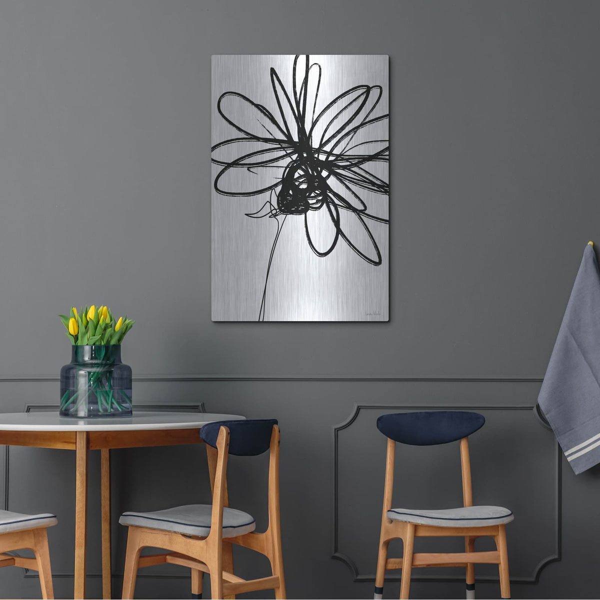 'Black Ink Flower III' by Linda Woods – Metal Wall Art, 24x36 room view