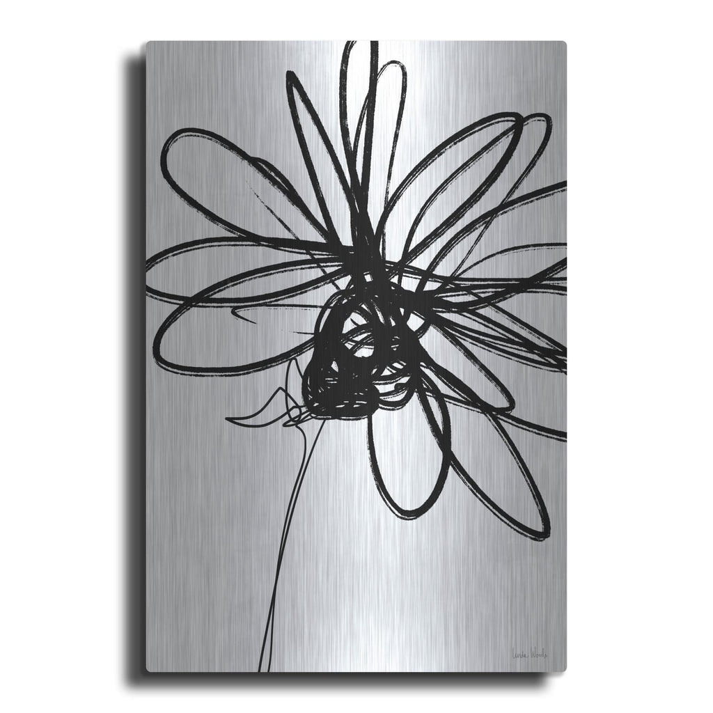 'Black Ink Flower III' by Linda Woods – Metal Wall Art