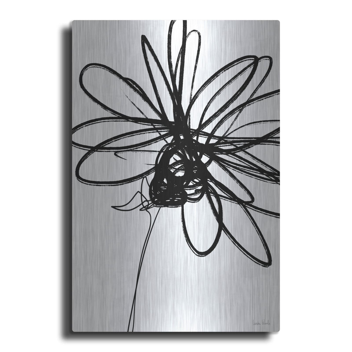 'Black Ink Flower III' by Linda Woods – Metal Wall Art