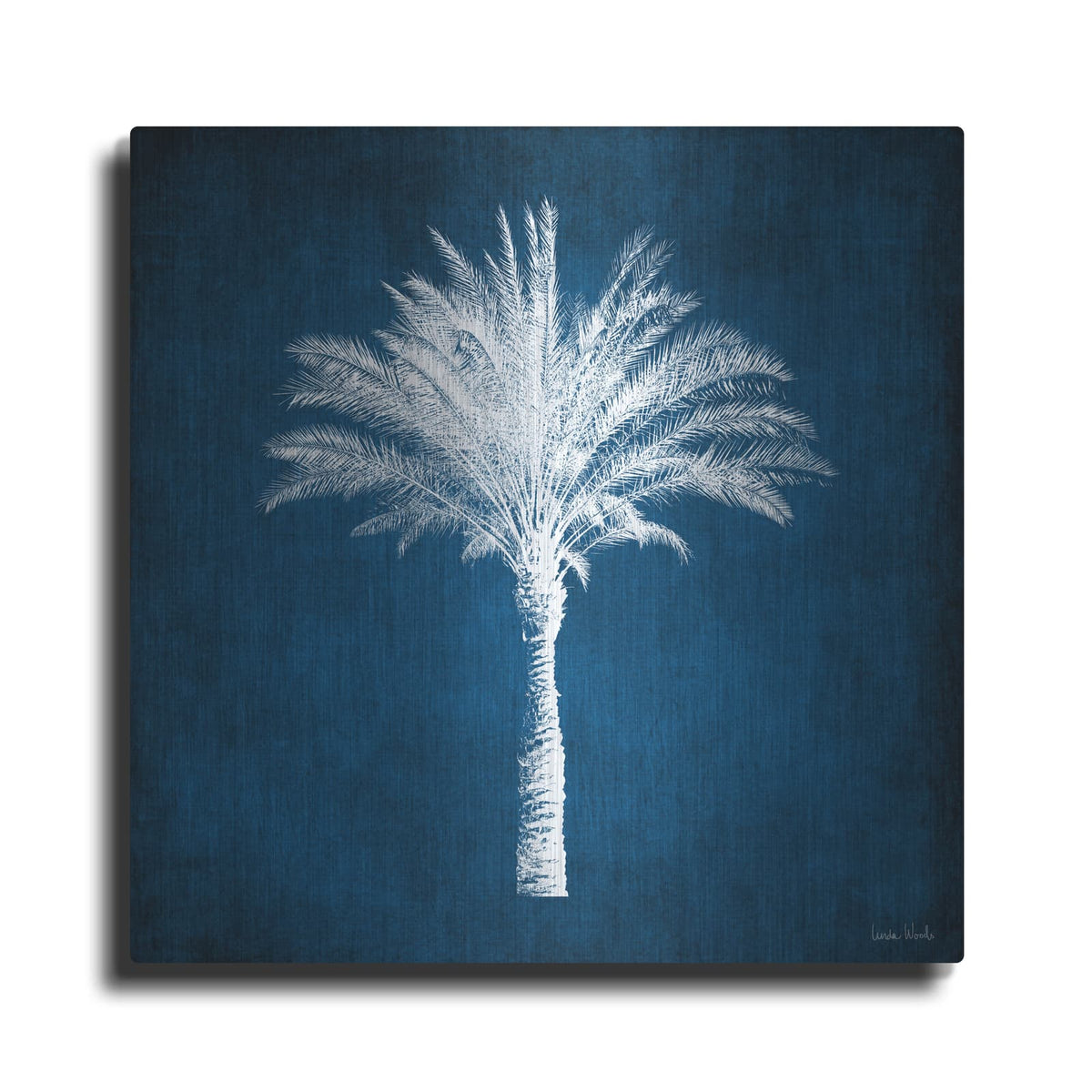'Single Indigo And White Palm Tree' by Linda Woods – Metal Wall Art