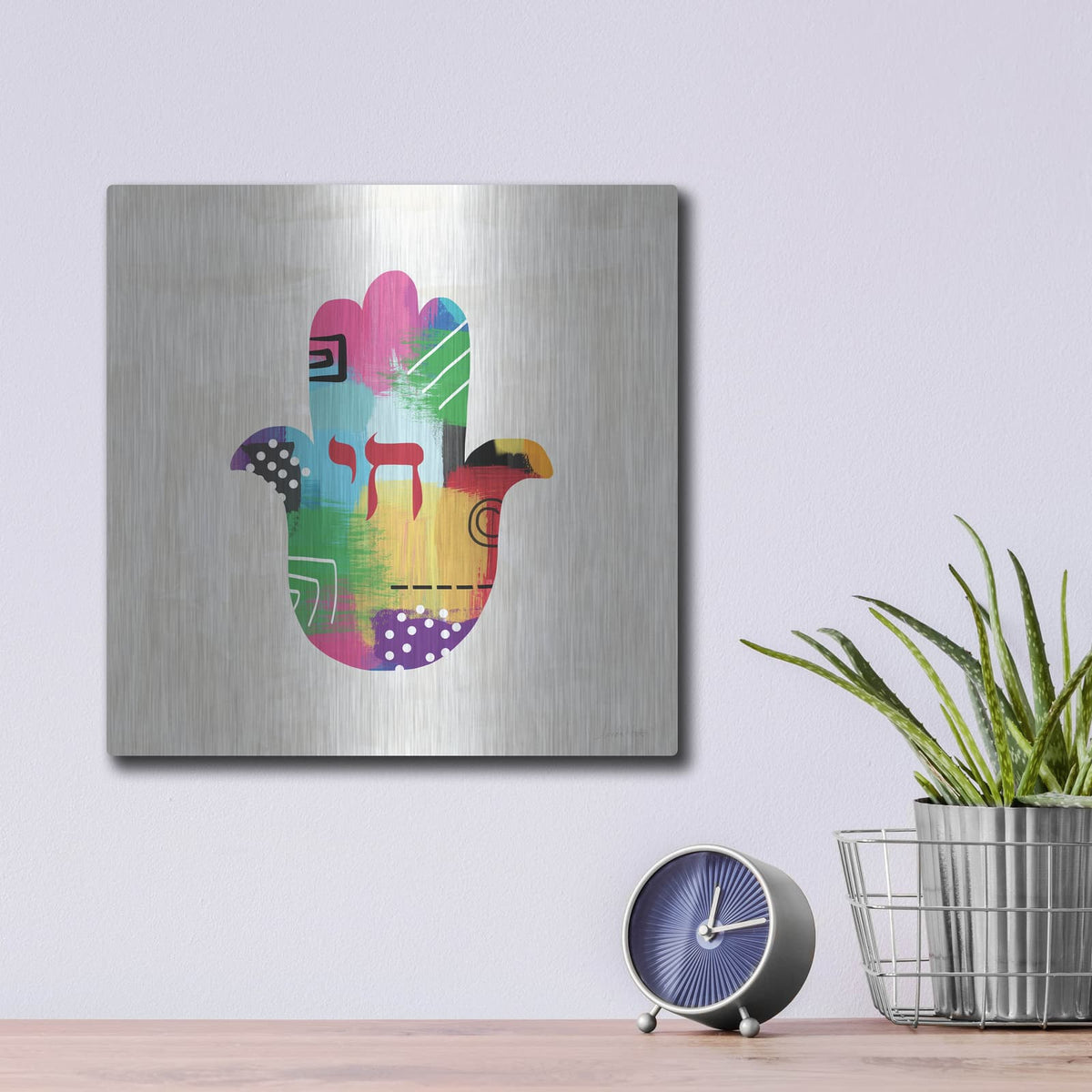 'Chai Hamsa' by Linda Woods – Metal Wall Art, 12x12 room view