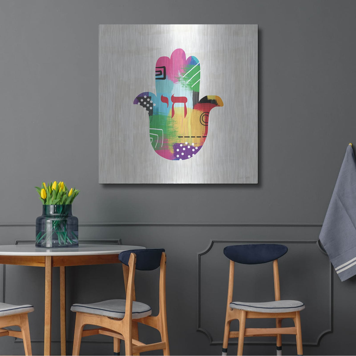 'Chai Hamsa' by Linda Woods – Metal Wall Art, 36x36 room view