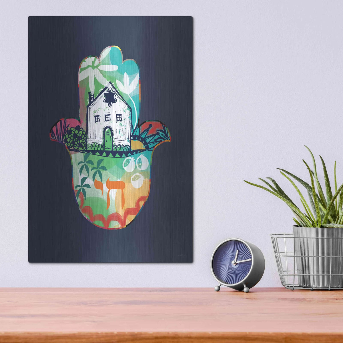 'Colorful Home Hamsa' by Linda Woods – Metal Wall Art, 12x16 room view