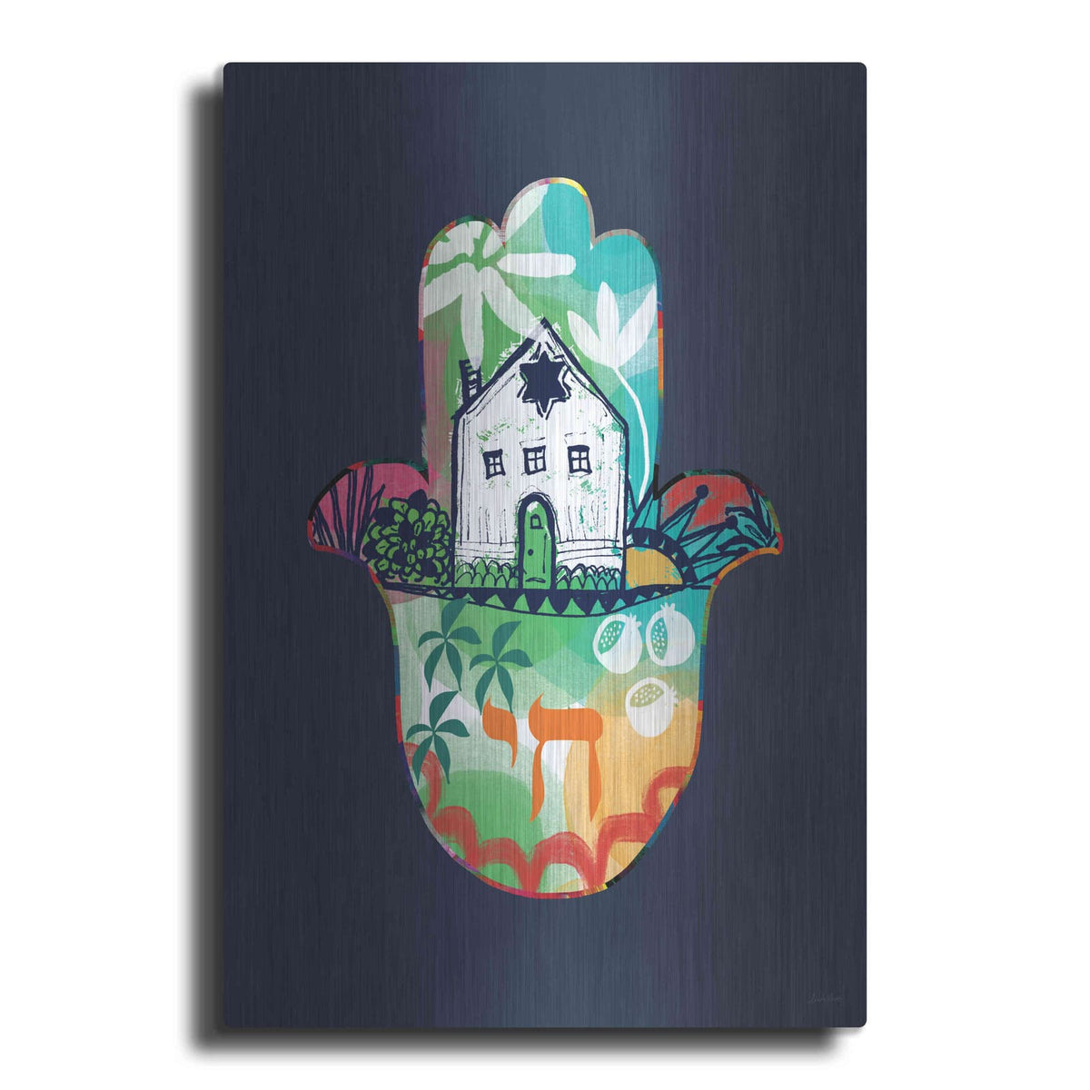 'Colorful Home Hamsa' by Linda Woods – Metal Wall Art