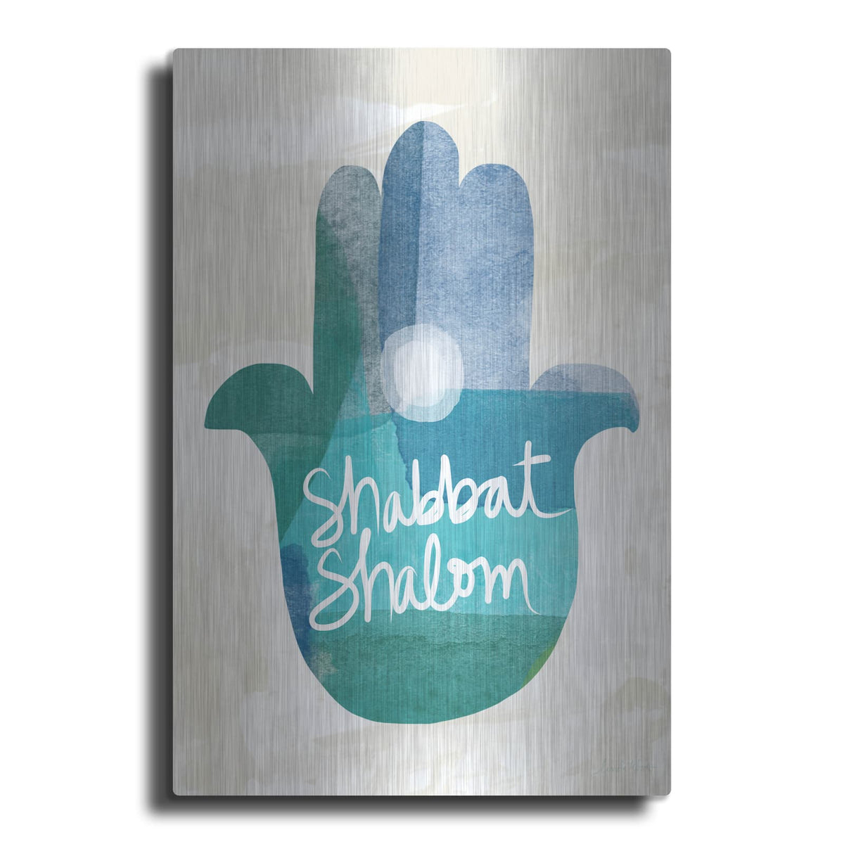 'Shabbat Shalom Hamsa' by Linda Woods – Metal Wall Art