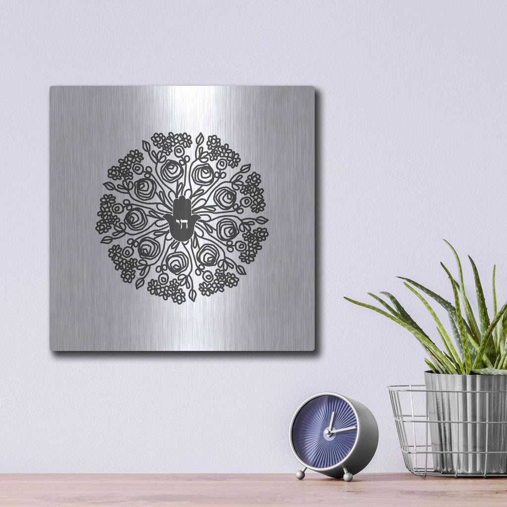 'Bw Hamsa Mandala' by Linda Woods – Metal Wall Art, 12x12 room view