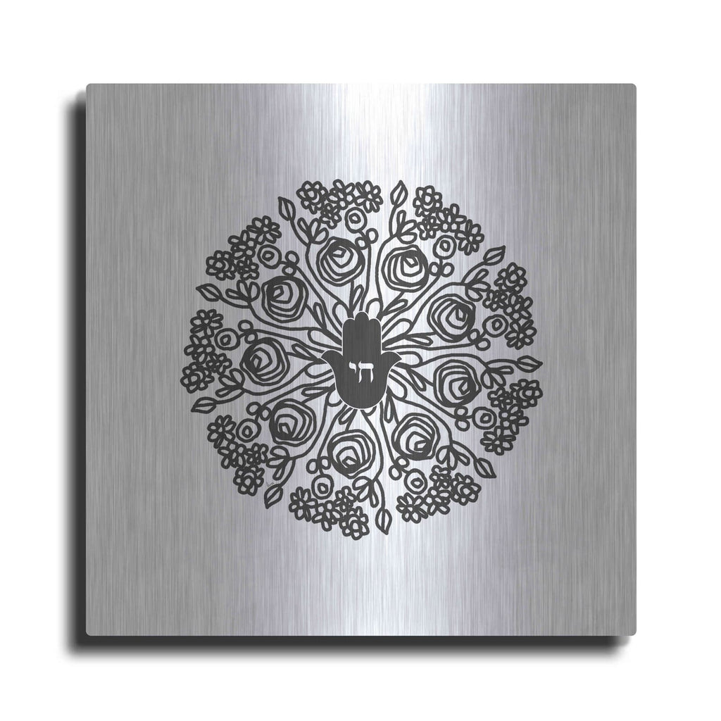 'Bw Hamsa Mandala' by Linda Woods – Metal Wall Art