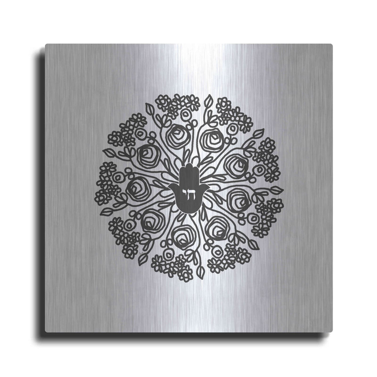 'Bw Hamsa Mandala' by Linda Woods – Metal Wall Art
