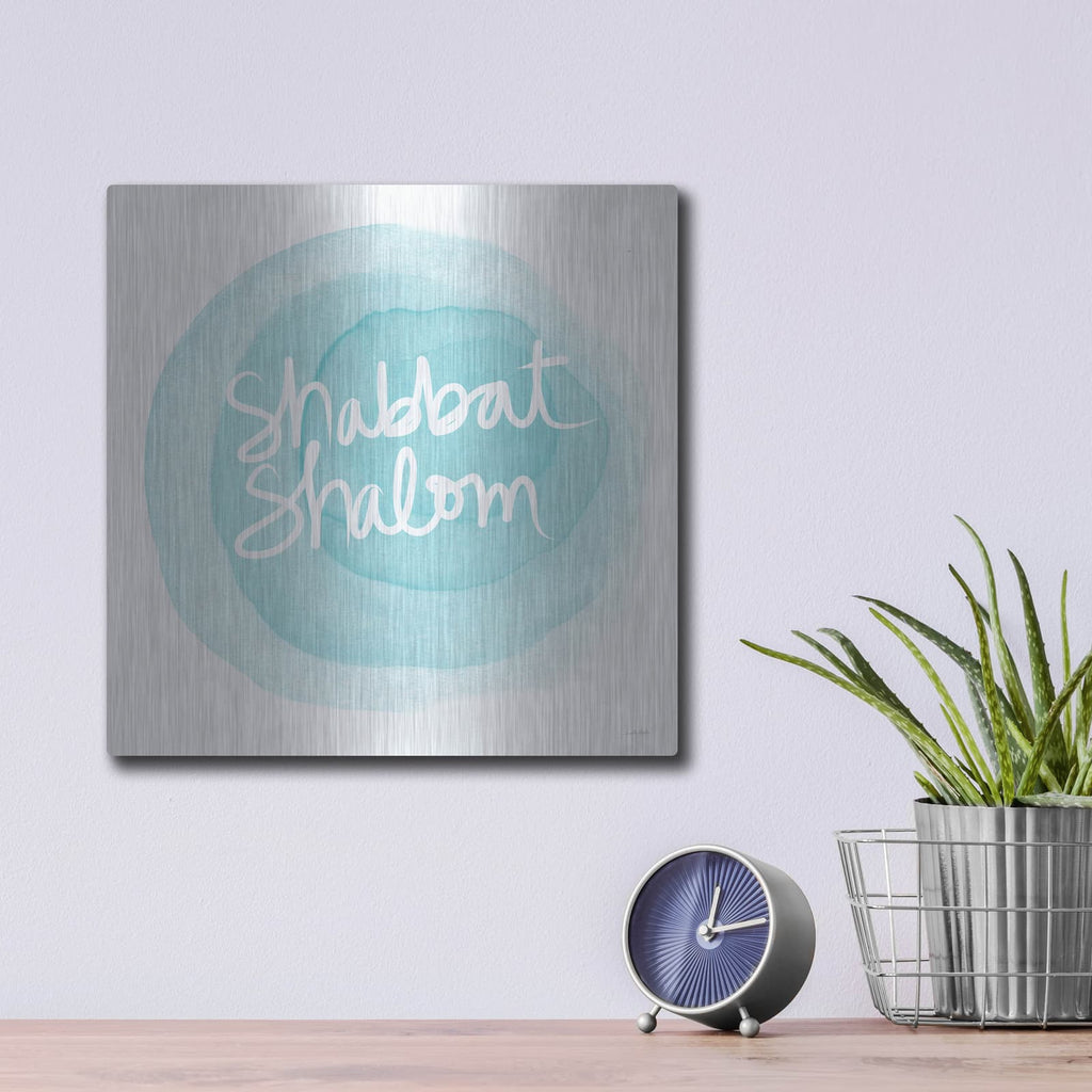 'Shabbat Shalom Blue' by Linda Woods – Metal Wall Art, 12x12 room view