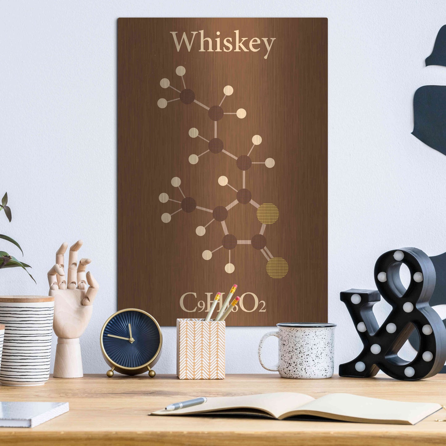 Luxe Metal Art 'Whiskey Molecule' Metal Wall Art,12x16